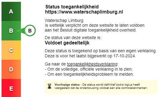 Status toegankelijkheidslabel van Waterschap Limburg. Volg de link voor de volledige toegankelijkheidsverklaring.